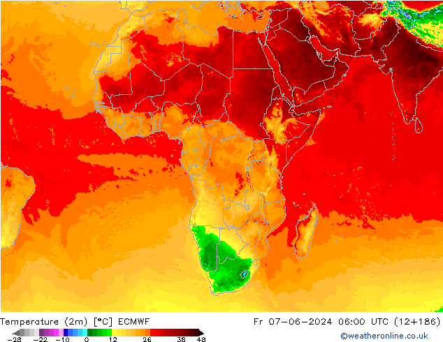 Temperature (2m) ECMWF Fr 07.06.2024 06 UTC