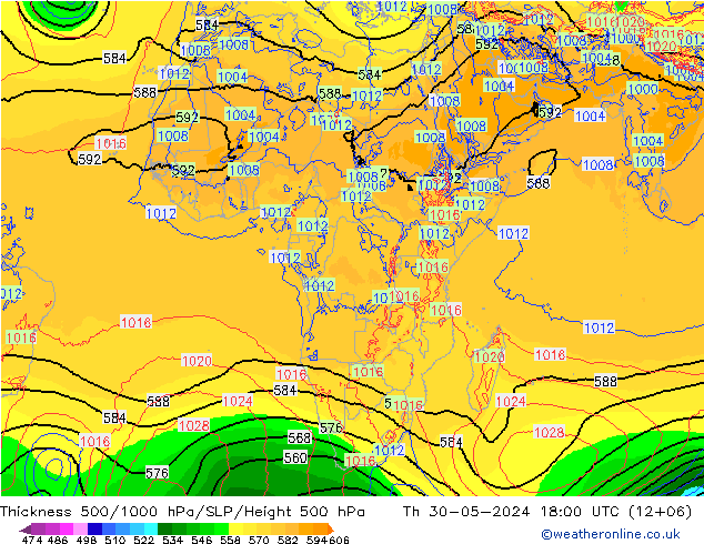 Thck 500-1000hPa ECMWF gio 30.05.2024 18 UTC