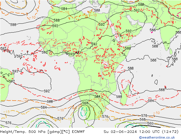 Z500/Rain (+SLP)/Z850 ECMWF dim 02.06.2024 12 UTC