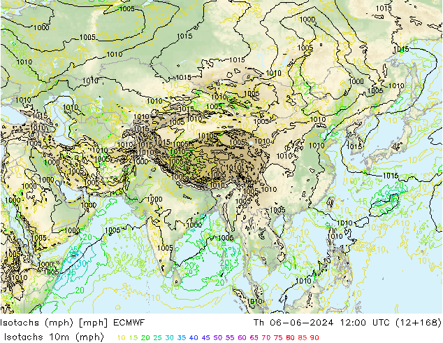 Isotachs (mph) ECMWF Th 06.06.2024 12 UTC