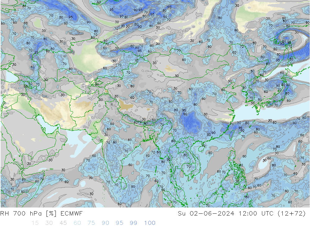 RH 700 гПа ECMWF Вс 02.06.2024 12 UTC