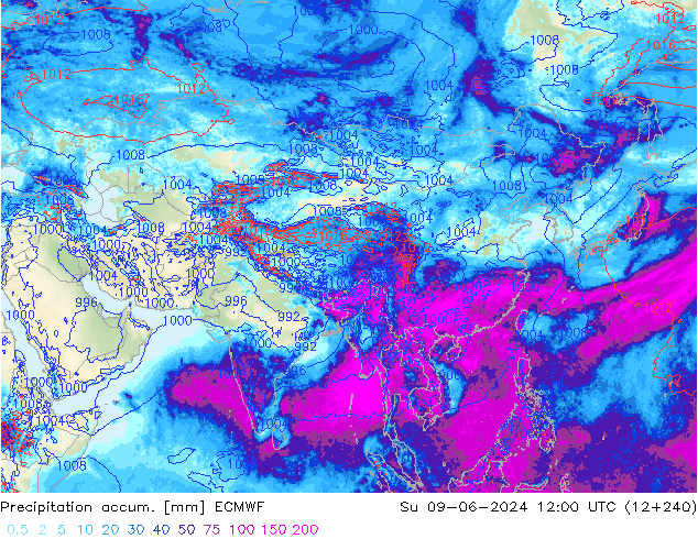 Precipitation accum. ECMWF Dom 09.06.2024 12 UTC
