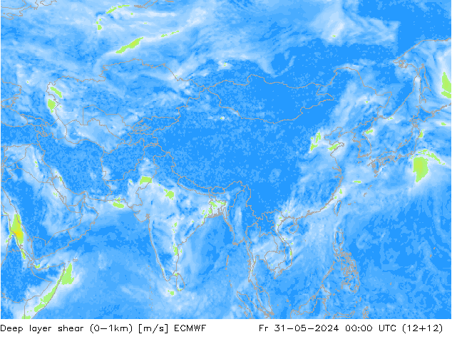 Deep layer shear (0-1km) ECMWF pt. 31.05.2024 00 UTC