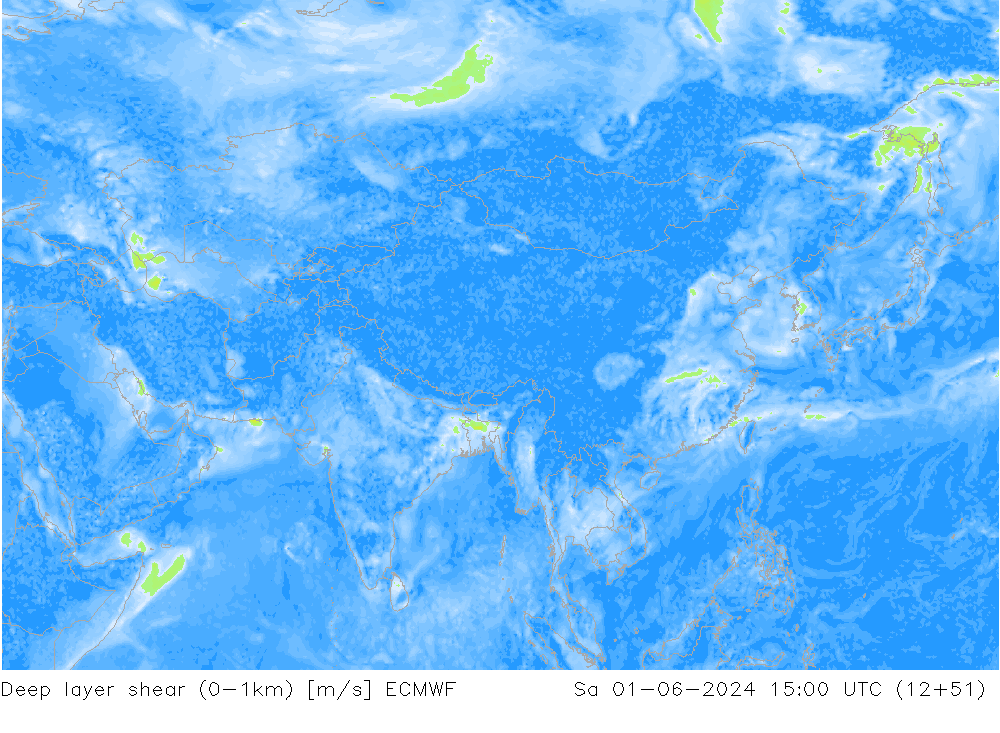Deep layer shear (0-1km) ECMWF Sáb 01.06.2024 15 UTC