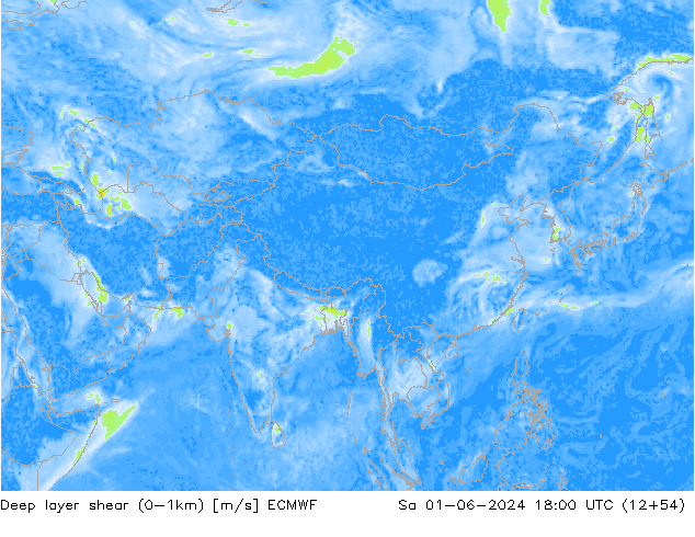 Deep layer shear (0-1km) ECMWF So 01.06.2024 18 UTC