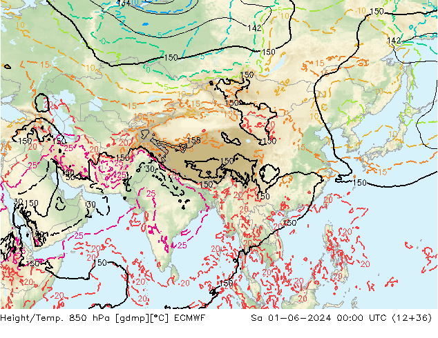Hoogte/Temp. 850 hPa ECMWF za 01.06.2024 00 UTC