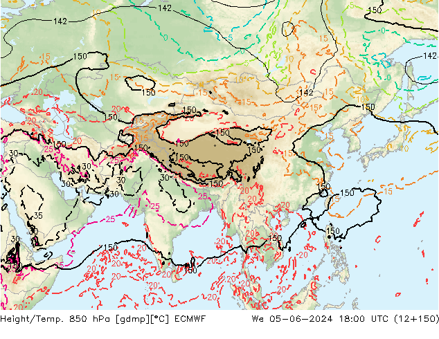 Hoogte/Temp. 850 hPa ECMWF wo 05.06.2024 18 UTC