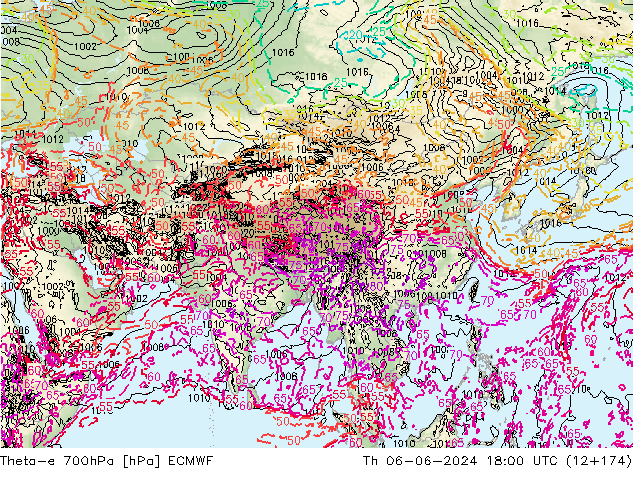 Theta-e 700гПа ECMWF чт 06.06.2024 18 UTC