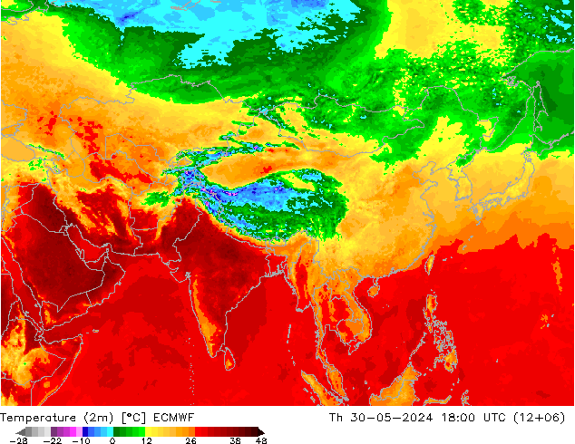 Temperature (2m) ECMWF Th 30.05.2024 18 UTC