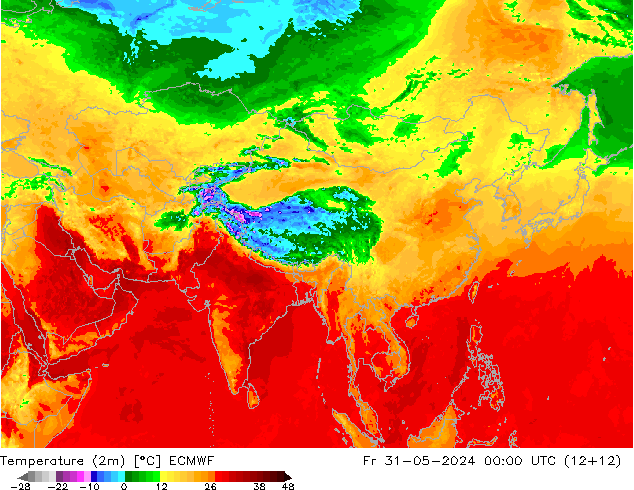 mapa temperatury (2m) ECMWF pt. 31.05.2024 00 UTC