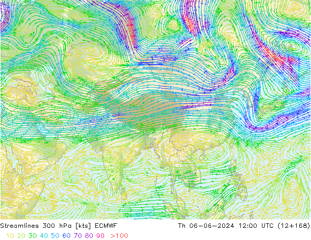 Ligne de courant 300 hPa ECMWF jeu 06.06.2024 12 UTC