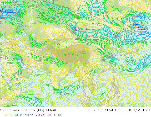 Ligne de courant 500 hPa ECMWF ven 07.06.2024 06 UTC