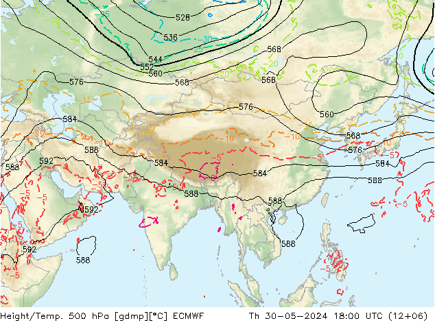 Z500/Rain (+SLP)/Z850 ECMWF Th 30.05.2024 18 UTC