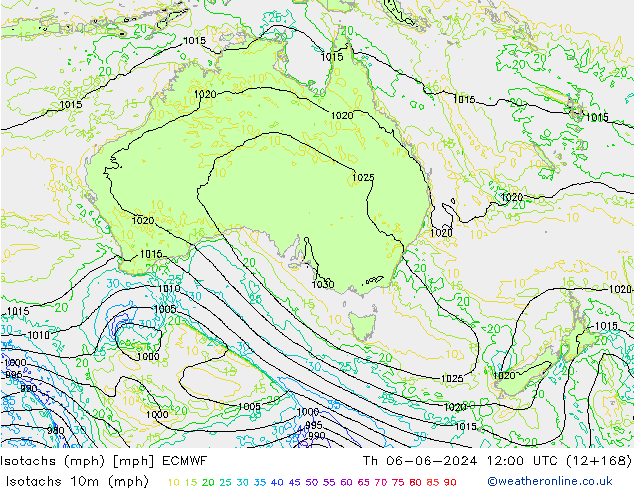 Isotachen (mph) ECMWF do 06.06.2024 12 UTC