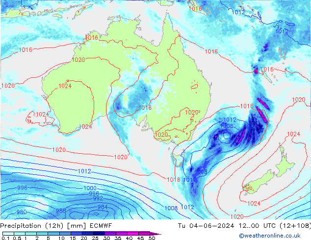 Nied. akkumuliert (12Std) ECMWF Di 04.06.2024 00 UTC