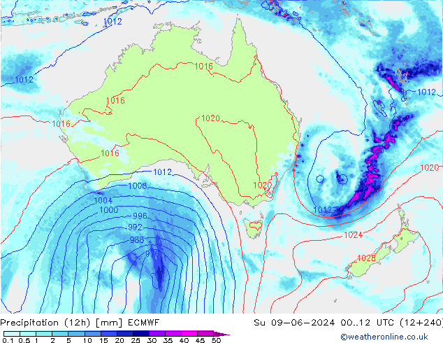 Precipitation (12h) ECMWF Ne 09.06.2024 12 UTC