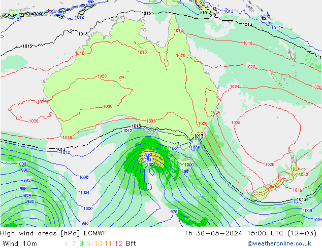 High wind areas ECMWF jue 30.05.2024 15 UTC