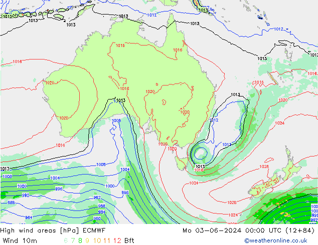 High wind areas ECMWF lun 03.06.2024 00 UTC