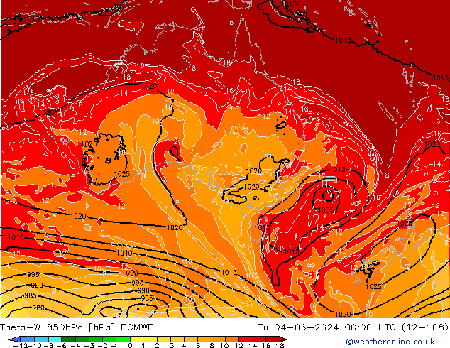 Theta-W 850hPa ECMWF Di 04.06.2024 00 UTC