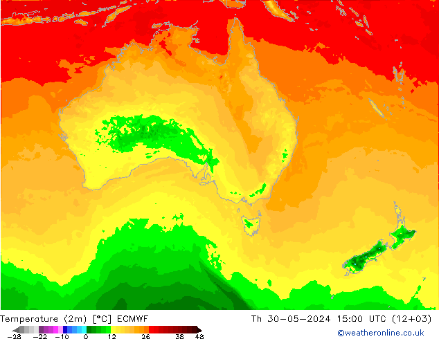 Temperatura (2m) ECMWF gio 30.05.2024 15 UTC