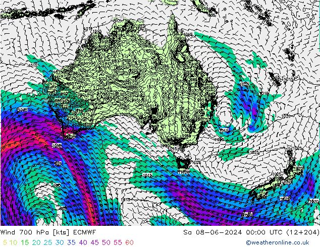 Vent 700 hPa ECMWF sam 08.06.2024 00 UTC