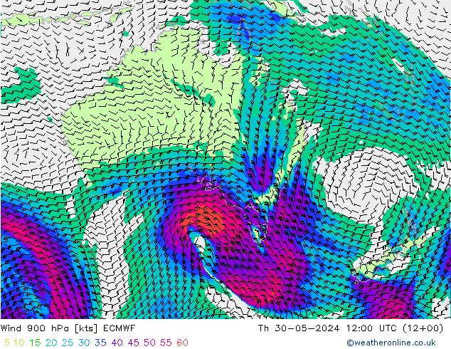 Vent 900 hPa ECMWF jeu 30.05.2024 12 UTC