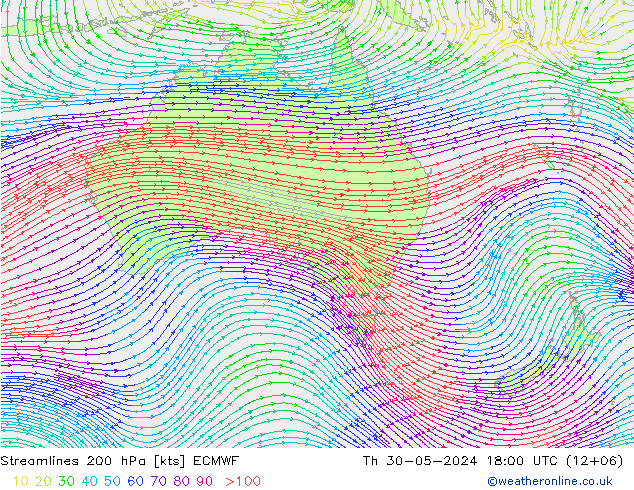 Streamlines 200 hPa ECMWF Th 30.05.2024 18 UTC