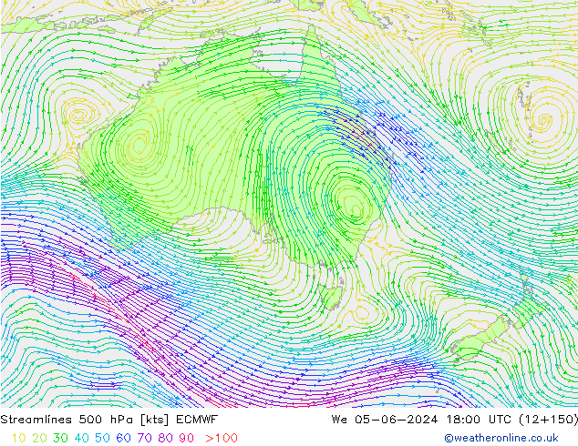 Streamlines 500 hPa ECMWF We 05.06.2024 18 UTC