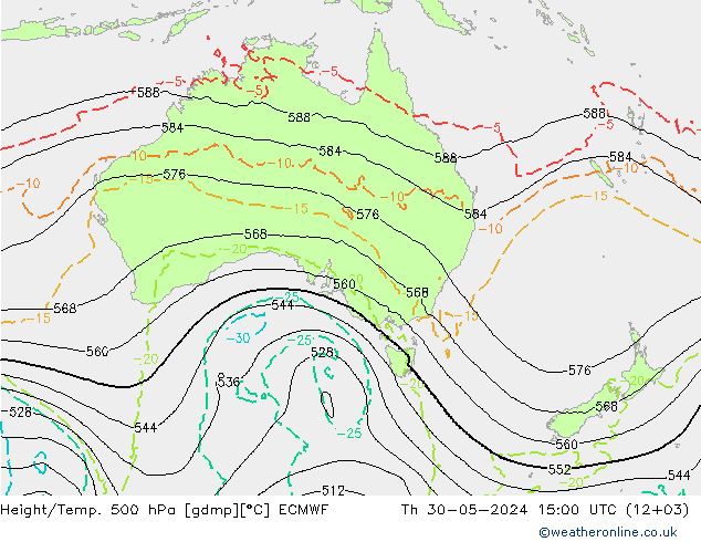 Height/Temp. 500 hPa ECMWF gio 30.05.2024 15 UTC