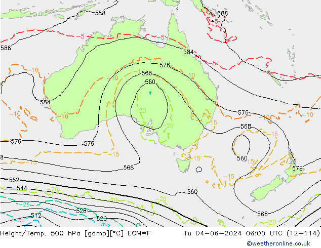 Height/Temp. 500 hPa ECMWF Tu 04.06.2024 06 UTC