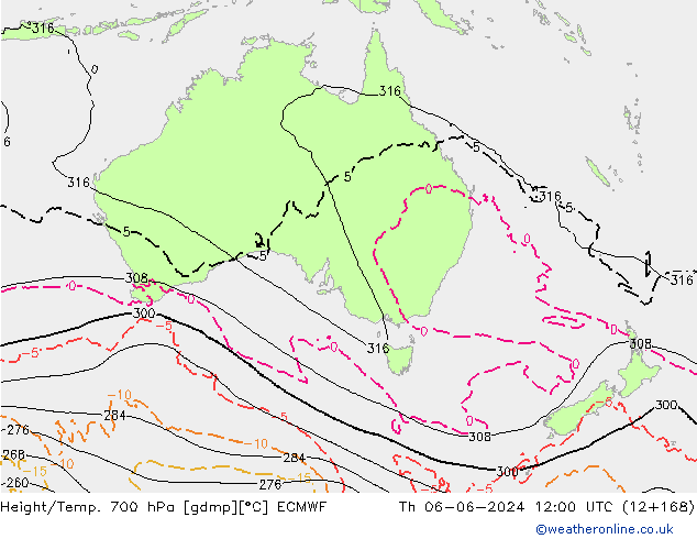 Height/Temp. 700 hPa ECMWF Th 06.06.2024 12 UTC