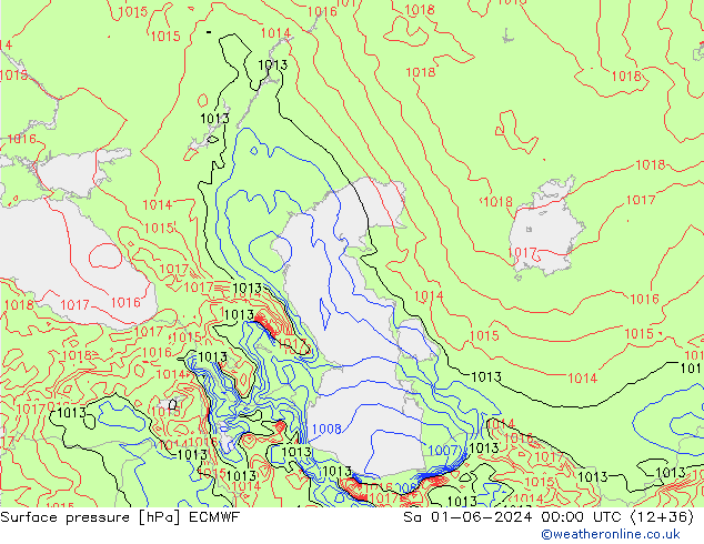 Surface pressure ECMWF Sa 01.06.2024 00 UTC