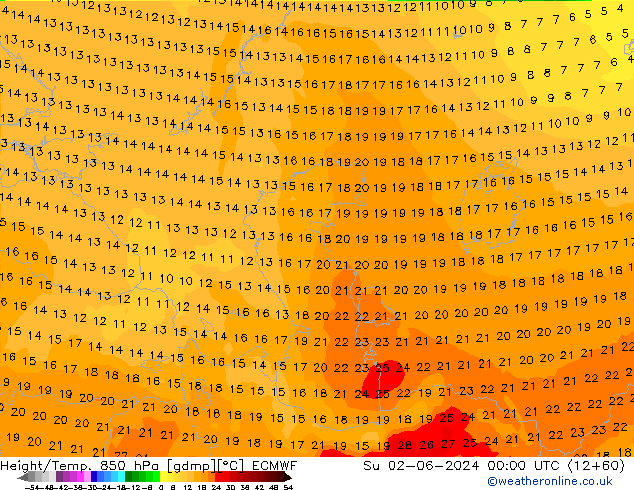 Height/Temp. 850 hPa ECMWF Su 02.06.2024 00 UTC