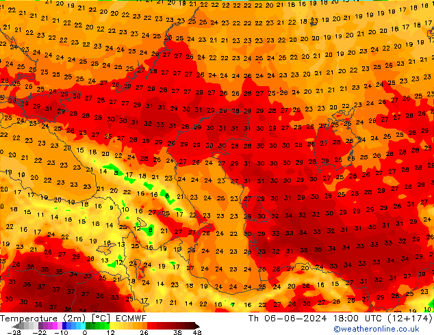 Temperature (2m) ECMWF Čt 06.06.2024 18 UTC