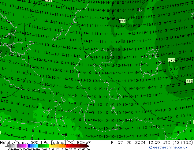 Geop./Temp. 500 hPa ECMWF vie 07.06.2024 12 UTC