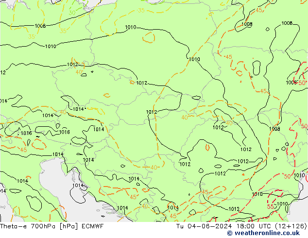 Theta-e 700hPa ECMWF Tu 04.06.2024 18 UTC