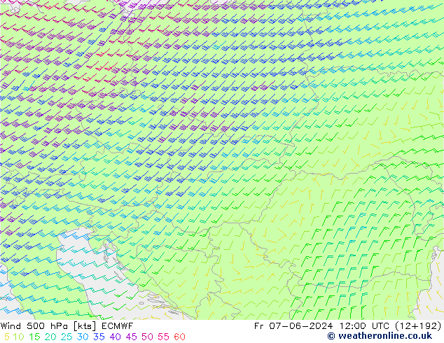 wiatr 500 hPa ECMWF pt. 07.06.2024 12 UTC