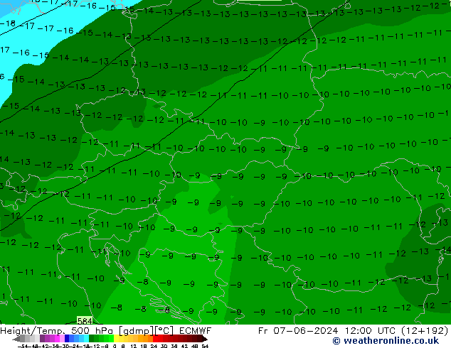 Z500/Rain (+SLP)/Z850 ECMWF Fr 07.06.2024 12 UTC