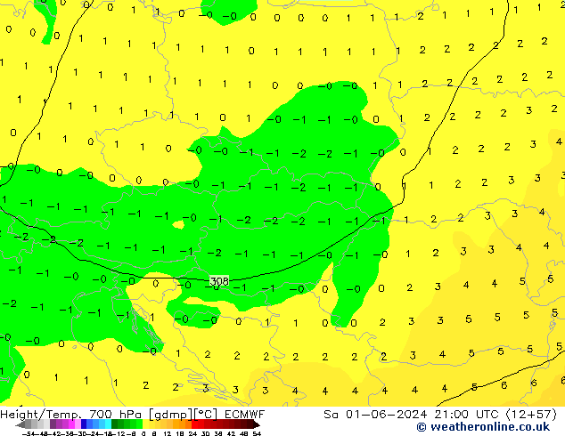 Height/Temp. 700 hPa ECMWF Sáb 01.06.2024 21 UTC