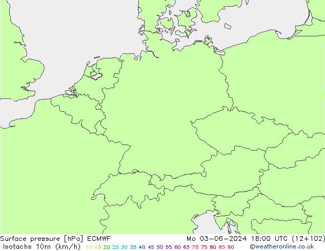 Isotachen (km/h) ECMWF Mo 03.06.2024 18 UTC