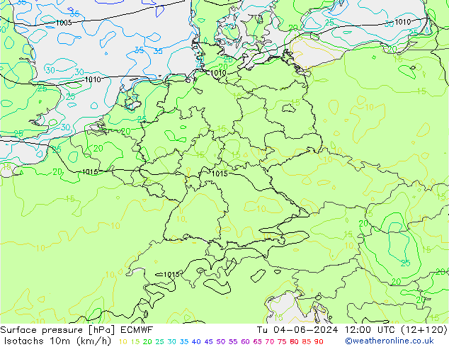 Isotachen (km/h) ECMWF di 04.06.2024 12 UTC