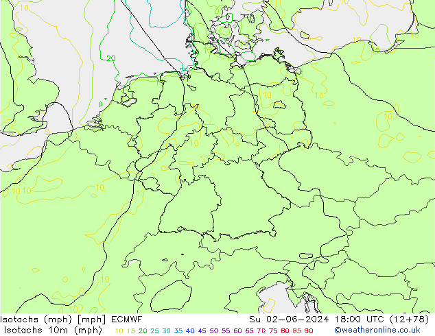 Isotachs (mph) ECMWF  02.06.2024 18 UTC
