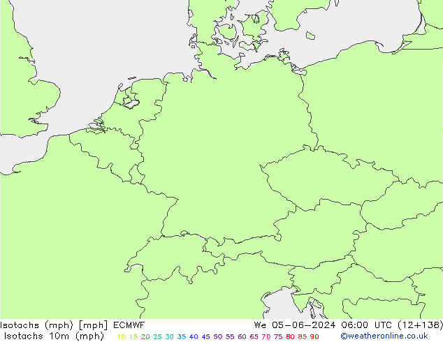 Isotachs (mph) ECMWF mer 05.06.2024 06 UTC