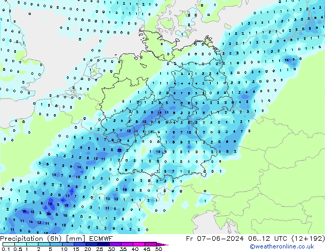 Z500/Rain (+SLP)/Z850 ECMWF Fr 07.06.2024 12 UTC