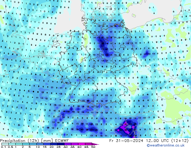 Nied. akkumuliert (12Std) ECMWF Fr 31.05.2024 00 UTC