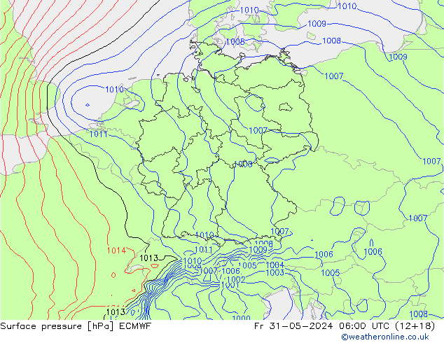 Luchtdruk (Grond) ECMWF vr 31.05.2024 06 UTC