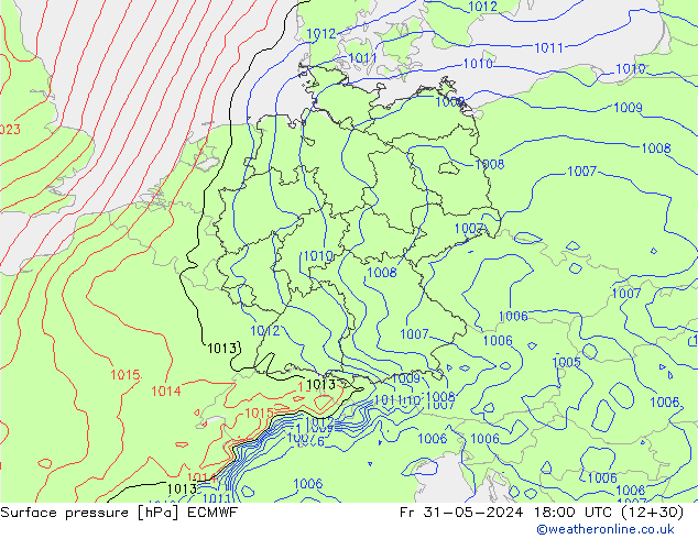 pressão do solo ECMWF Sex 31.05.2024 18 UTC