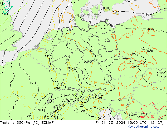 Theta-e 850hPa ECMWF Fr 31.05.2024 15 UTC