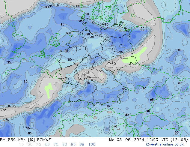 RH 850 hPa ECMWF Po 03.06.2024 12 UTC