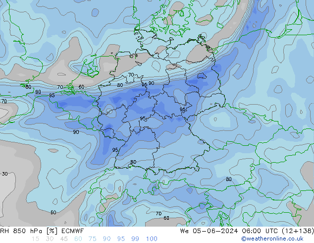 RH 850 hPa ECMWF śro. 05.06.2024 06 UTC